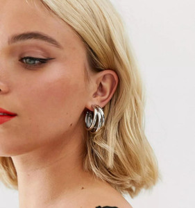 Triple hoop sale silver earrings