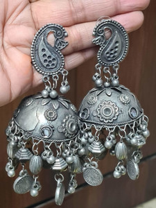 Bhavi Jewels Oxidised Plated Crystal Stone Jhumki Earrings