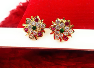 Flipkart Buy Anujeet Fashion Hub Gold Plated Covering 5 metal Impon AD Stone Floral Stud Earrings For Women Girls Copper Stud Earring Online at