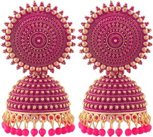 Fashion Frill Exclusive Floral Golden Pink Earrings For Women Designer Jhumkas Pearl Studded Earrings For Women and Girls Earrings For Wedding & Party Traditional Earrings Pearl Brass Earring Set