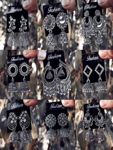 JV CREATION Silver (Pack Of 9) Latest Designer Trendy Cubic Zirconia Alloy Earring Set