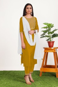 Buy MAA Shakti Textiles Presents Beautiful Art Silk Type Kurta with Churidar  Pants and Dupatta Set for Women (XXX-Large, Maroon) at