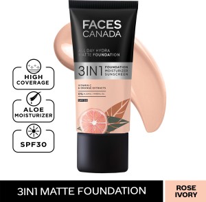 FACES CANADA All Day Hydra Matte Foundation I 3 in 1 Matte Foundation | Rose Ivory 011 Foundation