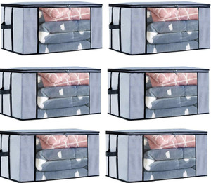 Crownsy Underbed Storage Bag With Side Handles Storage Organizer Blanket Storage Bag for Wardrobe Organizer Blanket Cover with a large Transparent Window (Pack of 6)
