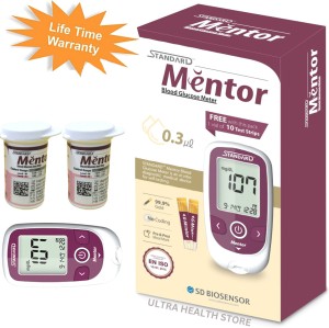 STANDARD Mentor Digital Blood Glucose Meter for self Diabetes testing monitor machine with 60 strips & complete medical device Kit - Glucometer