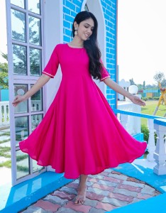 Buy Hot Pink Anarkali Suit In Crushed Chiffon With Bandhani Print And Full  Sleeves