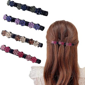 Sparkling Crystal Stone Braided Hair Clips,Rhinestone Hair Clips for  Women,Butterfly Clips,Hair Jewelry for Braids with 3 Small Clips,Satin  Fabric