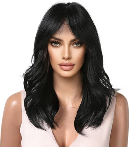 El Cabell Short Curly Natural Black hair Wig With Bangs Synthetic For Women Ladies Girl Hair Extension Price in India Buy El Cabell Short Curly Natural Black hair Wig With Bangs