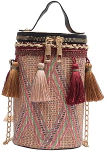 LA CARRIE: bucket bag with fringes and applications - Multicolor