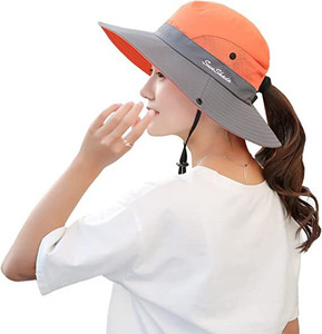 AlexVyan Ponytail Wide Brim Round Mesh Hat Sun Visor Cap UV