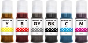 GREENBERRI G570 / G670 Printer - (70gm x Bk/C/M/Y/R/GY) Black + Tri Color Combo Pack Ink Bottle