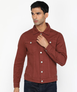 Maroon colour denim jacket clearance