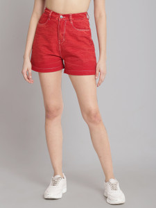 Red jeans shorts store