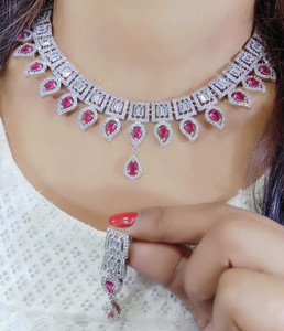 mzn American Diamond Jewelry Necklace Set Crystal Silver Plated Stone Necklace Price in India Buy mzn American Diamond Jewelry Necklace Set Crystal Silver Plated Stone Necklace Online at Best Prices i...