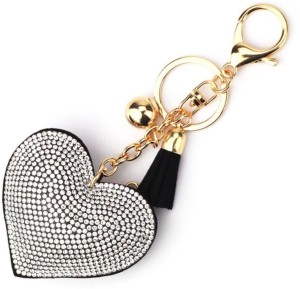 Digital Shoppy Crystal Heart Key Chains for women (White) Key