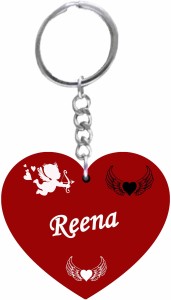 MorFex Reena Name Beautiful Heart Shape Arclic Wood Keychain
