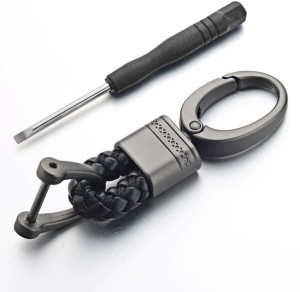 CONTACTS Black Braided Keychain Leather Strap Keyring PU Rope Hook with Zinc Alloy Key Chain