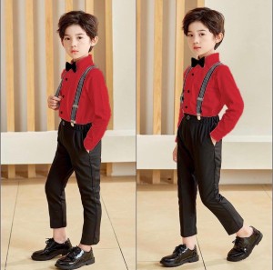 White And Blue Imported Boys Kids Suspender Pant Shirt Set Age Group 46  Years
