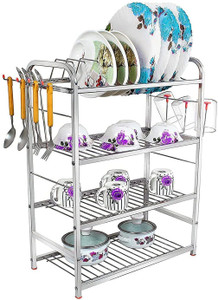 Zobby Stainless Steel 4 Layer Wall Mount Kitchen Dish Rack with Plate Cutlery Stand Metal Kitchen Cabinet Price in India Buy Zobby Stainless Steel 4 Layer Wall Mount Kitchen Dish