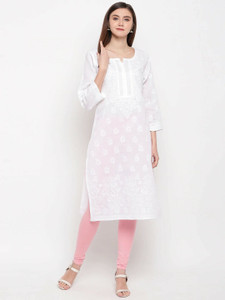 ADA Women Chikan Embroidery Straight Kurta Buy White ADA Women