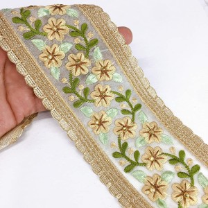 Lami - 9 MTS. Yellow Resham Embroidery Border & Gold Lace Piping