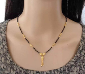 Jewel WORLD 18 Inch Short black bead gold design nallapusalu