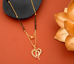 Bright STYLE mangalsutra D letter gold plated pendant locket for girls women alloy design new model 18 INCH short long stylish Traditional fashionable chain alphabet name mangalsutras Alloy Mangalsutr...