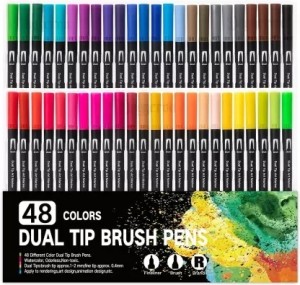 BONGERKING - 48 Pastel Colors Alcohol Brush Markers, Double Tipped Sketch  Markers for Kids, Artist Art Markers