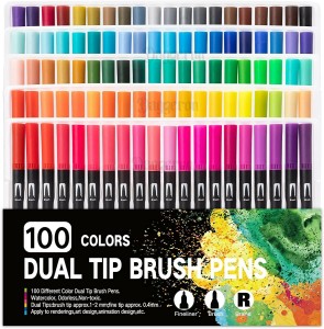Daggeron Dual Tip Markers Brush Pen, 100 Color Markers, Fine  Tip and Brush Tip Art Marker - Dual Tip Marker