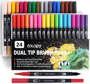 60/48/36/24/12 Pcs/set Dual Tip Brush Pens: Felt Tip Pen Set Colouring Pens  Art Markers for Kids and Adults Colouring, Fineliner Tip Brush Marker for  Drawing Sketching Design Calligraphy Painting Lettering Journal