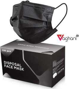 Vaghani 100Pcs Black Polluation Mask Meltblown Mask With Nose Pin 3 Ply Polluation Mask 100 Pcs ( Black )( 75 Gsm )( Best Quality ) Surgical Mask With Melt Blown Fabric Layer