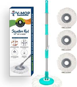 V-MOP Premium C-Green Heavy Stainless Steel Bucket Mop Stick-Mop Rod Set (3 Refiil ) String Mop