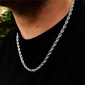 Silver necklace rope chain deals