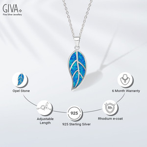 GIVA Mystic Blue Leaf Pendant with Link Chain Cubic Zirconia