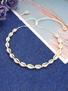 Cowrie Beach Handmade Choker Stylish Shell Beads Metal Necklace