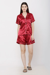 Shama Women Solid Red Night Suit Set Price in India Buy Shama