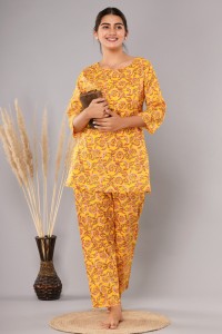 Roopwati Fashion Women Printed Yellow Night Suit Set Price in