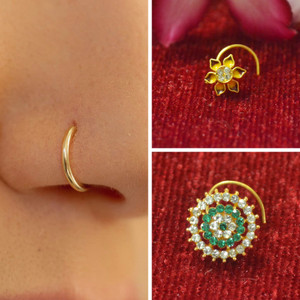 SHREEVARAM Gold plated Plated Brass Nose Ring Set Price in India
