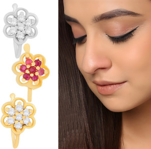 THANU S CRAFT Gold plated Silver Plated Crystal Stone Nose