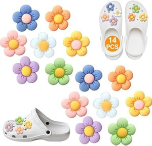 Varni 14 Pcs Flower Croc Charms for Clogs Sandals 7 Colours