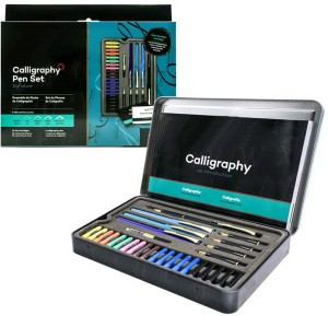 Definite Art Calligraphy Pen with 5 Classic Nibs, 4 Calligraphy Pens, 20  Ink Cartridges, Pump Ink Bottle & Introduction Exercise Book (Metal Box  Calligraphy Set for Beginners & Kids with Work Book)
