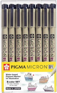  Sakura Pigma Micron Pen set of 6 pens -005,01,02