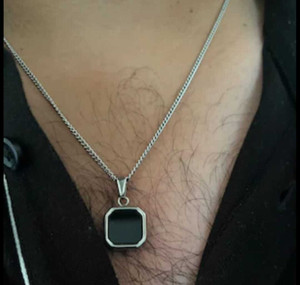 Mens black stone necklace hot sale