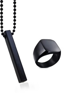 Saizen black vertical bar pendant with ring for boys and men"s Black Silver Stainless Steel, Metal Pendant
