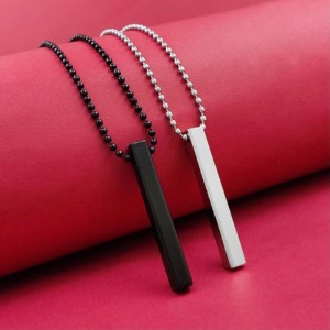 Alvira Stylish Silver- Black 3D Vertical Bar Cuboid Stick Locket Pendant Necklace Silver, Rhodium Alloy Locket Set