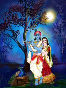 HD Lord Krishna and Radha Radha Krishna Religious Wall Poster