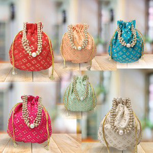 JIYU CREATION Potli Purse for women New Design Pack of 6 Potli Pink Rani Red Baige Off white Light Green Firozi Price in India Flipkart