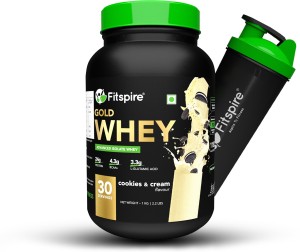 Fitspire Gold Standard 100% Whey Protein Isolate with Shaker- 1kg|Supplement|Cookie & Cream Whey Protein