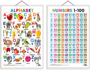 LAMINATED ABC Alphabet Numbers 1 100 Poster Chart Set (18 x 24