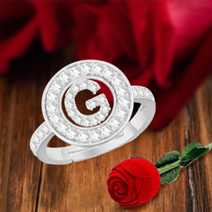 MEENAZ Silver Rings girl women girlfriend couple valentine alphabet letter G name party Brass Copper Crystal Stone Alloy Metal Cubic Zirconia Diamond Zircon Crystal Platinum Silver Plated Ring Set Pri...